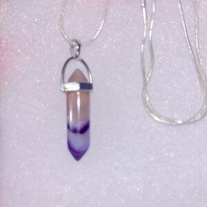 Natural Purple Agate cubic zirconia Sterling Silver 16” Necklace